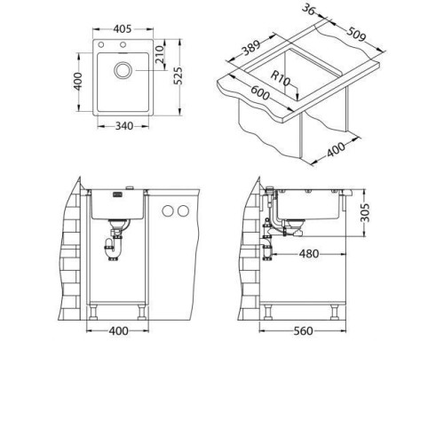 Кухонная мойка ALVEUS Pure 10 KMB-90 4 1103607 (в комплекте с сифоном 1127252)