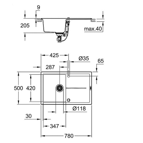 Кухонная мойка GROHE K400 черный гранит 31639AP0