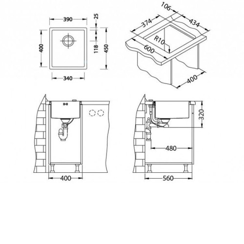 Кухонная мойка ALVEUS Quadrix 20 BRS-90 1102603 (в комплекте с сифоном 1102384)
