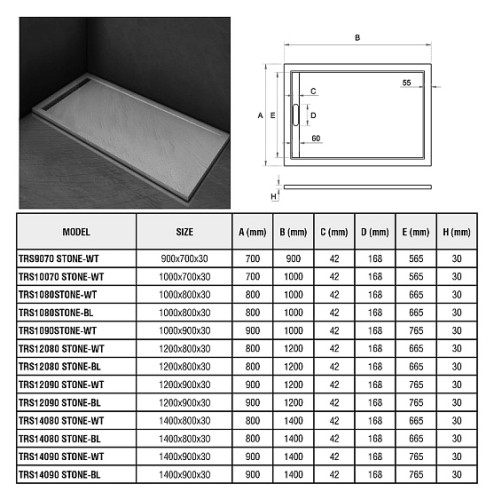 Душевой поддон WELTWASSER TRS 9070 STONE-WT