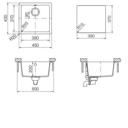 Кухонная мойка SCHOCK Quadro 50U Cristalite неро
