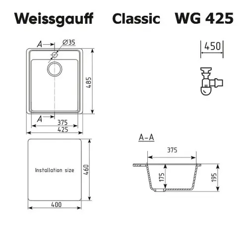 Кухонная мойка WEISSGAUFF WG 42503 Classic Light Grey