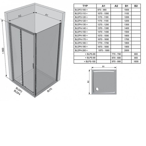 Душевая стенка RAVAK Blix BLPS-100 блестящая + транспарент 9BHA0C00Z1