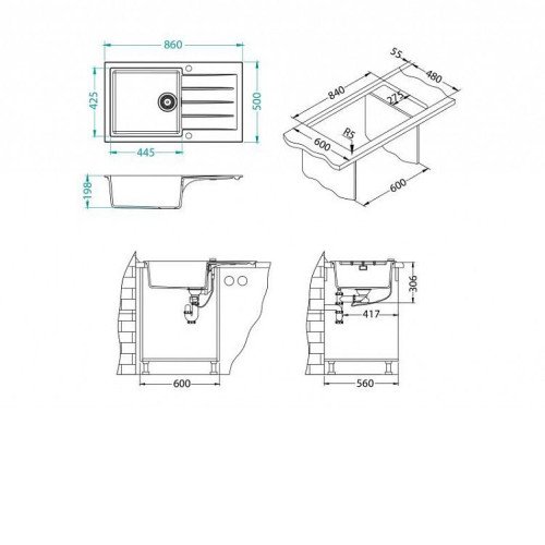 Кухонная мойка ALVEUS GRANITAL CADIT 40 CONCRETE - G81