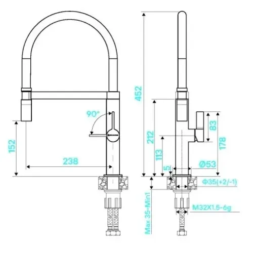 Смеситель KUCHENSTERN TURM-E нержавеющая сталь