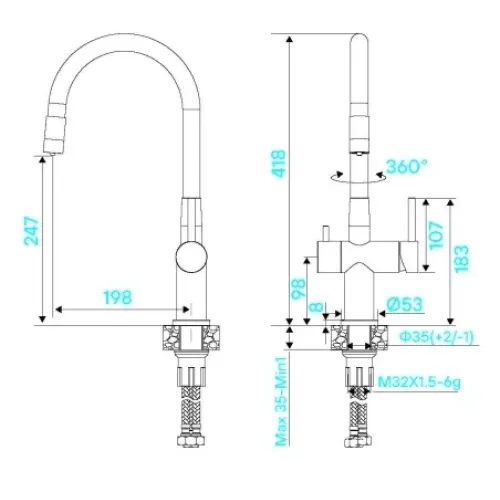 Смеситель KUCHENSTERN FLEX-FS 413SS40 нержавеющая сталь