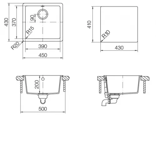 Мойка SCHOCK 700512 quadro 50 (n-100s) cristalite 450x430 альпина