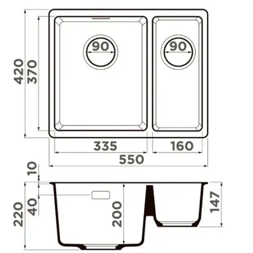 Кухонная мойка OMOIKIRI Kata 55-2-U-WH (4997526)
