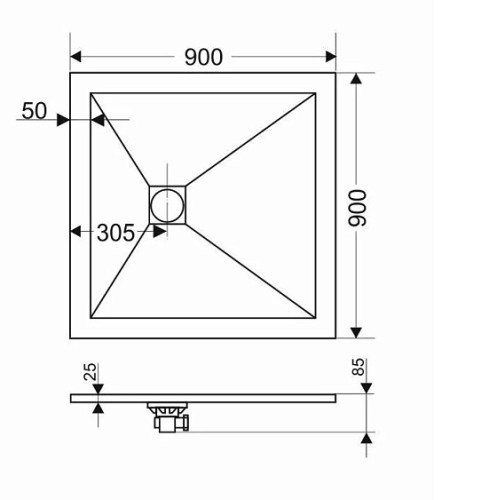 Поддон GROSSMAN GR-S29090Q 90х90х2,5 см графит
