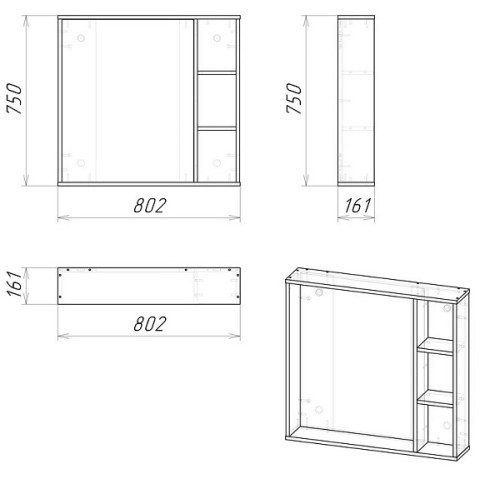 Зеркало GROSSMAN ФЛАЙ 80 см универсальное дуб сонома 208001
