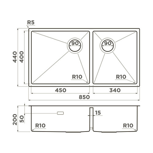 Кухонная мойка OMOIKIRI Taki 85-2-LB-U/IF-IN Side (4997037)