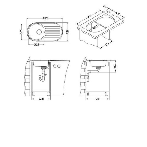 Кухонная мойка ALVEUS Form 40 LEI-90 832X437 (в комплекте с сифоном)