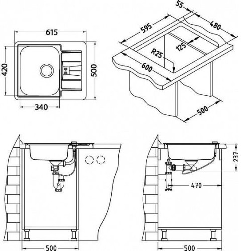 Кухонная мойка ALVEUS Maxim 60 SAT-90 1089613 (в комплекте с сифоном 1064388)