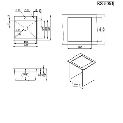 Кухонная мойка GRANULA KS-5051 черный/матовый