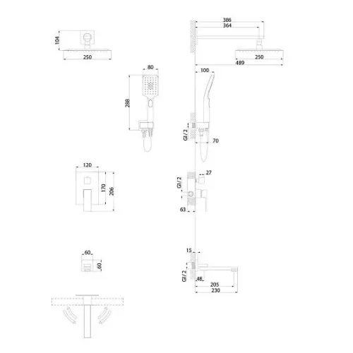 Душевая система скрытого монтажа GROSSMAN 501.K35.05.420 графит сатиновый