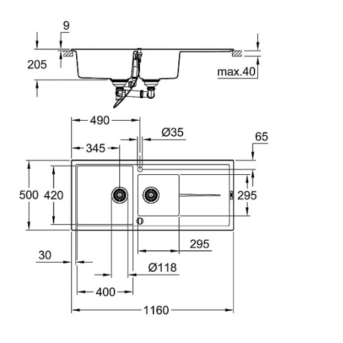 Кухонная мойка GROHE K400 серый гранит (31643AT0)