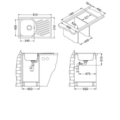 Кухонная мойка ALVEUS Elegant 30 LEI 90 FI 1126349 (в комплекте с сифоном)