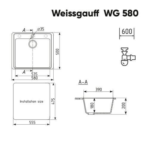 Кухонная мойка WEISSGAUFF WG 58005 Gray