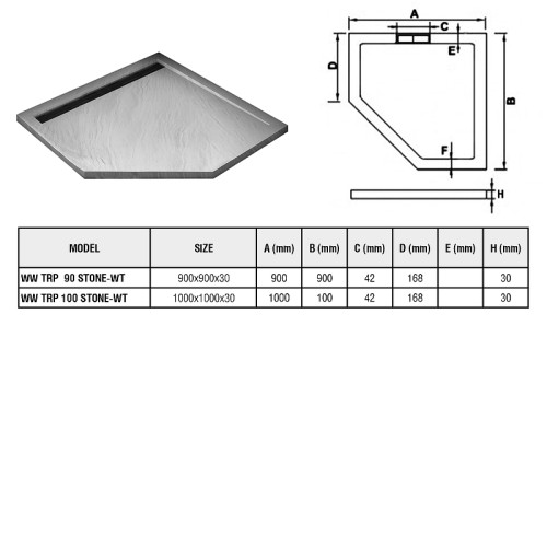Душевой поддон WELTWASSER TRP 90 STONE-WT
