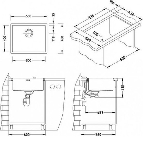 Кухонная мойка ALVEUS Quadrix 50 BRS-90 1102606 (в комплекте с сифоном)