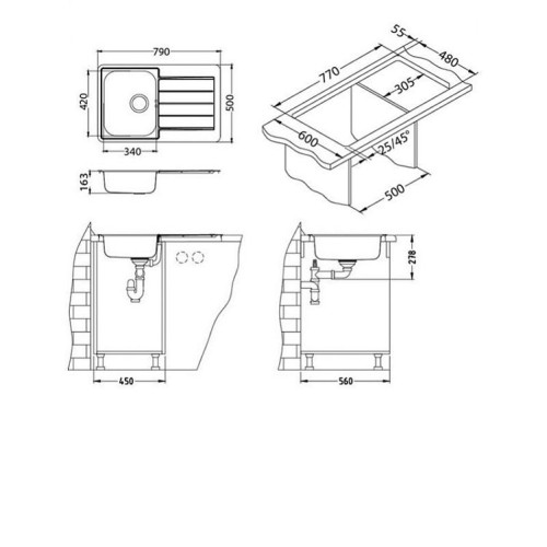 Кухонная мойка ALVEUS Line 80 NAT-90 1066750 (в комплекте с сифоном 1130551)