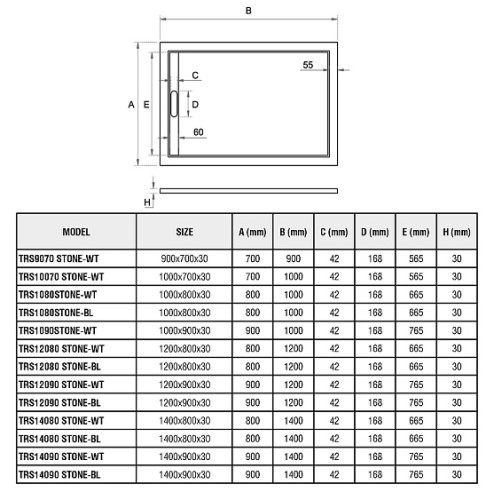 Душевой поддон WELTWASSER TRS 12090 STONE-WT