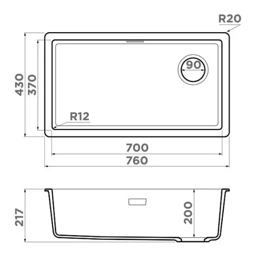 Кухонная мойка OMOIKIRI Kata 76-U/I Side-BL (4997587)