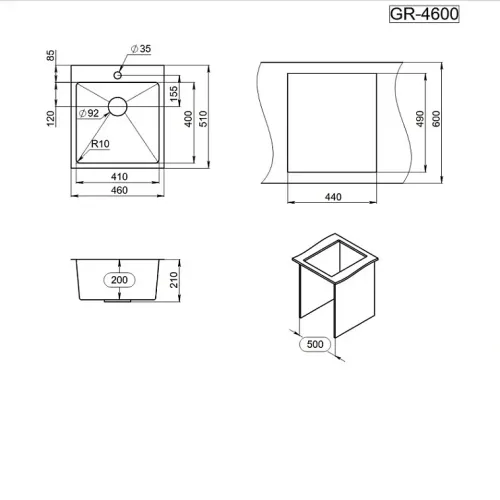 Кухонная мойка GRANULA GR-4600 графит/матовый