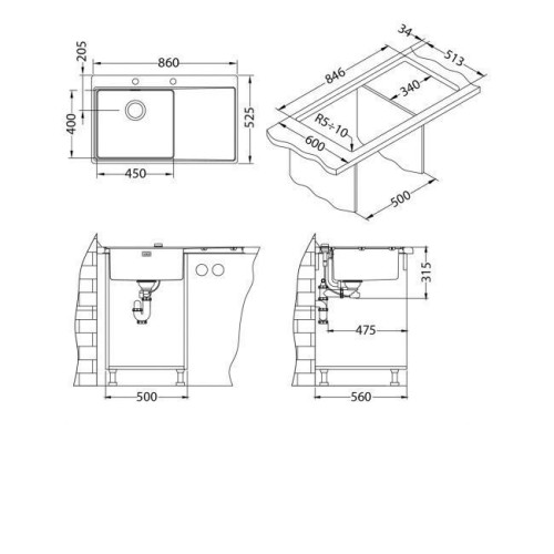Кухонная мойка ALVEUS Pure 50 L KMB-90 1103652 (в комплекте с сифоном 1127252)