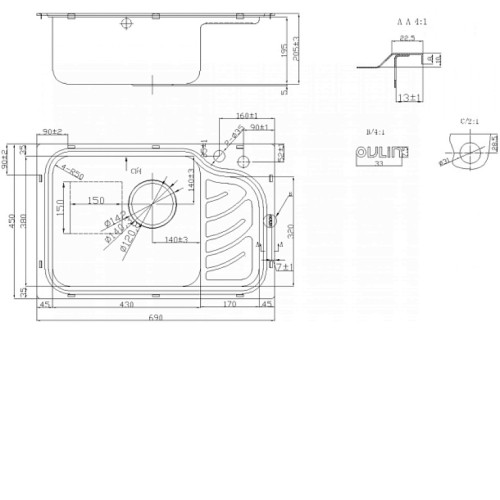 Кухонная мойка OULIN OL-327L