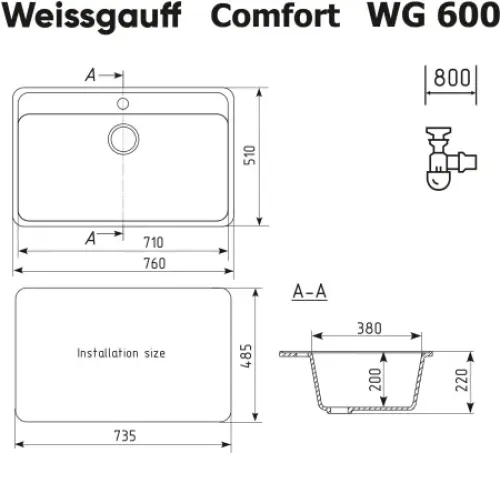 Кухонная мойка WEISSGAUFF WG 600310 Comfort Cold Grey