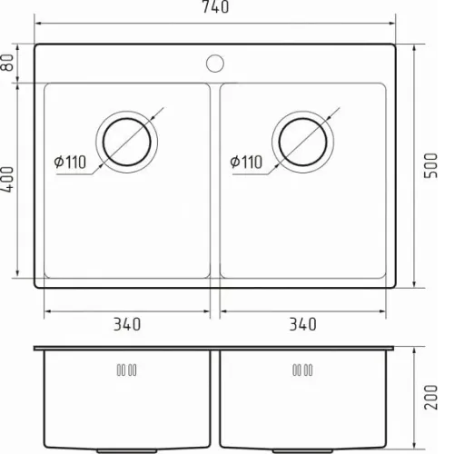 Кухонная мойка RIVELATO Rinox 7450 2В