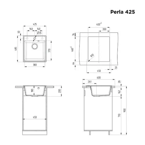 Кухонная мойка MAUNFELD Perla 425 MFQS-425DGR темно-серый