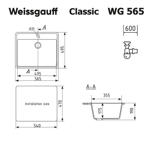 Кухонная мойка WEISSGAUFF WG 56504 Classic Black