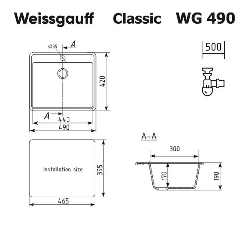 Кухонная мойка WEISSGAUFF WG 49004 Classic Black