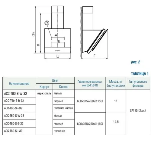 Вытяжка DELUXE ACC-T60-S-I-33/D