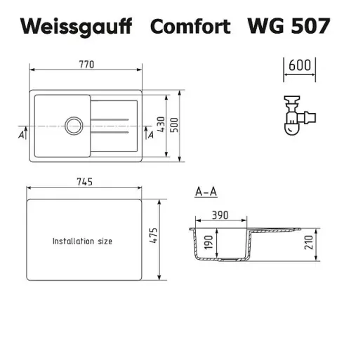 Кухонная мойка WEISSGAUFF WG 507310 Comfort Cold Grey