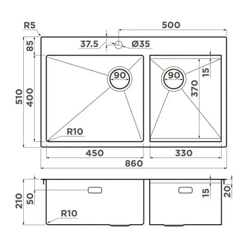Кухонная мойка OMOIKIRI Akisame 86-2 Side-IN (4997021)
