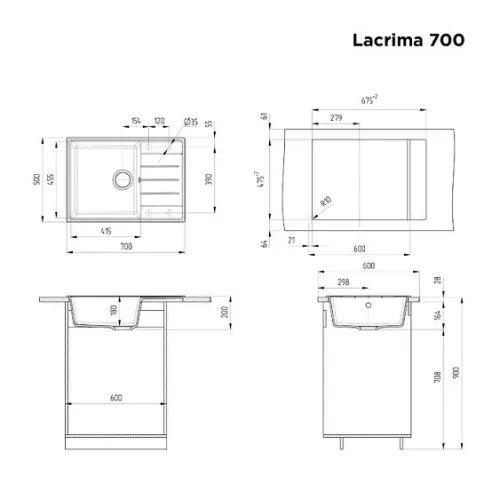Кухонная мойка MAUNFELD Lacrima 700 MFQS-700DGR темно-серый