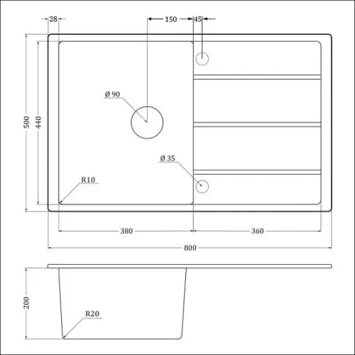 Кухонная мойка EMAR EMQ-1800.Q алмаз