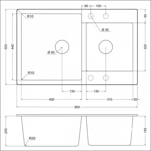 Кухонная мойка EMAR EMQ-2800.Q алмаз