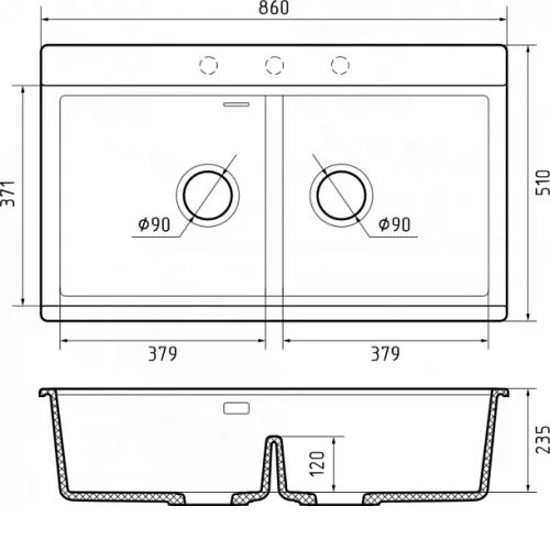 Кухонная мойка RIVELATO FONDE 8638-2 Bianco latte