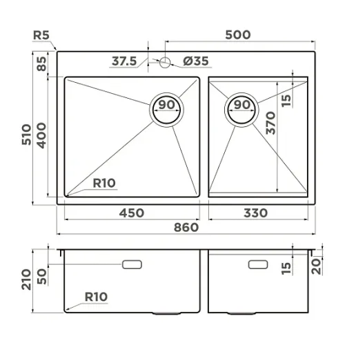 Кухонная мойка OMOIKIRI Akisame 86-2 Side-LG (4997048)