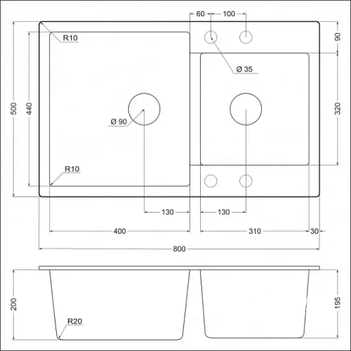 Кухонная мойка EMAR EMQ-2800.Q оникс