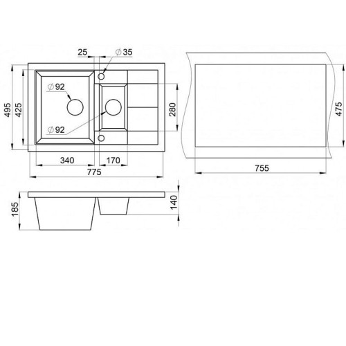 Кухонная мойка EMAR EMQ-2775.Q антрацит