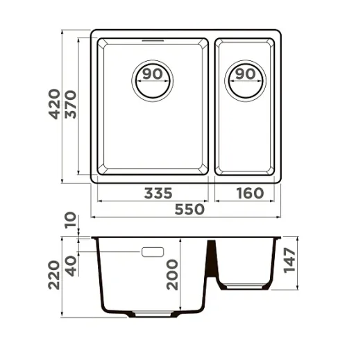 Кухонная мойка OMOIKIRI Kata 55-2-U-ES (4997500)